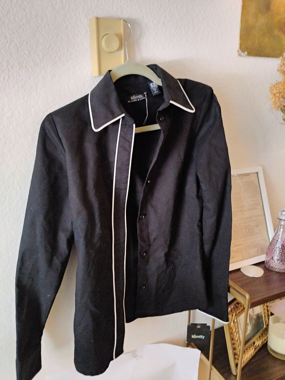 Vintage Lord & Taylor id|entity Black 100% Cotton Contrast Piping Blouse Size 2
